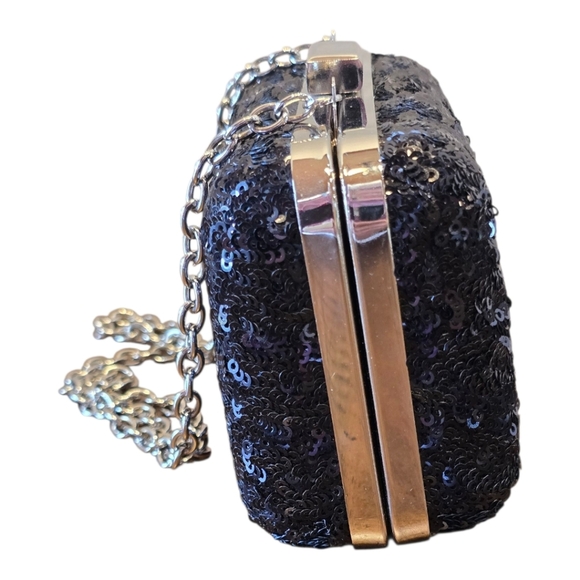 Expressions NYC Silver Black Sequin Evening Bag - Picture 4 of 9